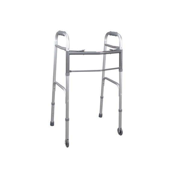 DEAMBULATORE PIEGHEVOLE CON DUE PUNTALI E DUE RUOTE FISSE