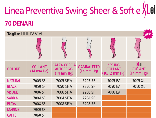 Versioni disponibili Calza elastica Swing Sheer & Soft 70 DENARI