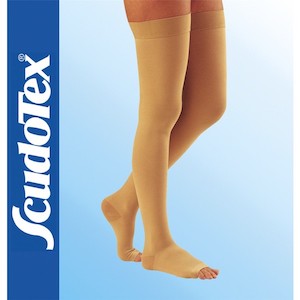 Calza coscia terapeutica K3 a compressione graduata punta aperta, unisex (mm Hg 34-46).