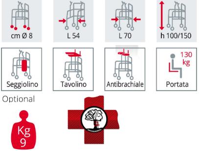 Tabella misure DEAMBULATORE ASCELLARE SURACE 122 VOILA'
