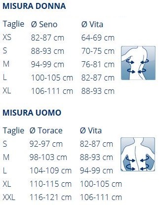 Maglia posturale P+ FORCE tabella misure