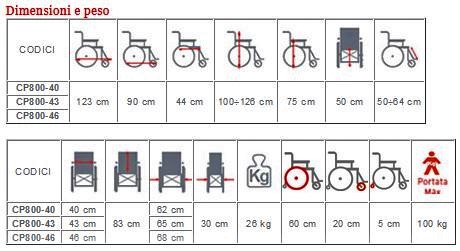 Tabella misure CARROZZINA PIEGHEVOLE AD AUTOSPINTA CON SCHIENALE PROLUNGATO