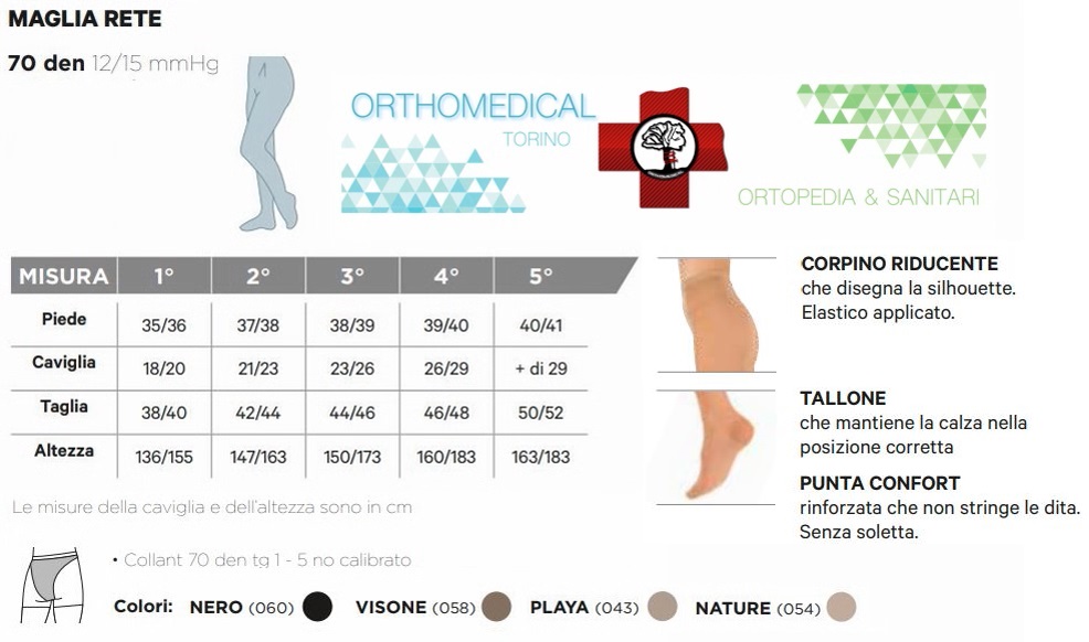 Tabella misure Collant Modasana 70 denari 12-15 mmHg maglia rete
