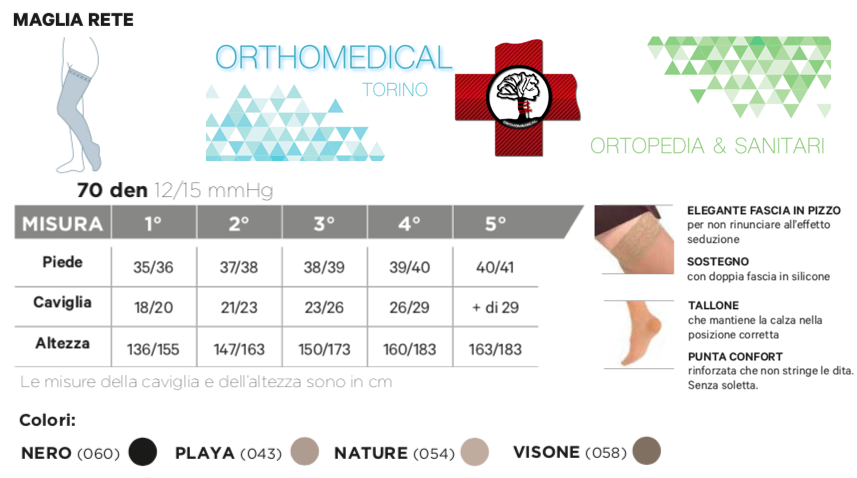 Tabella misure Autoreggenti Modasana 70 denari 12-15 mmHg maglia rete