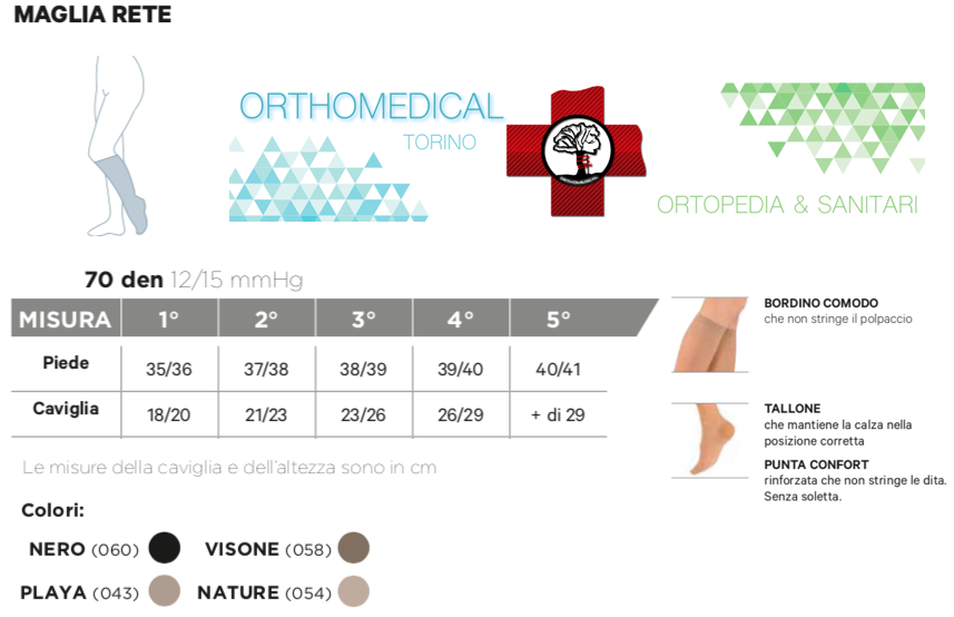 Tabella misure Gambaletti Modasana 70 denari 12-15 mmHg maglia rete