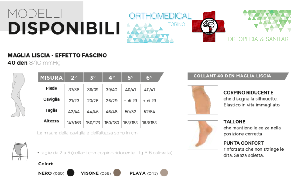 Tabella misure Collant Modasana 40 denari Corpino riducente 8-10 mmHg