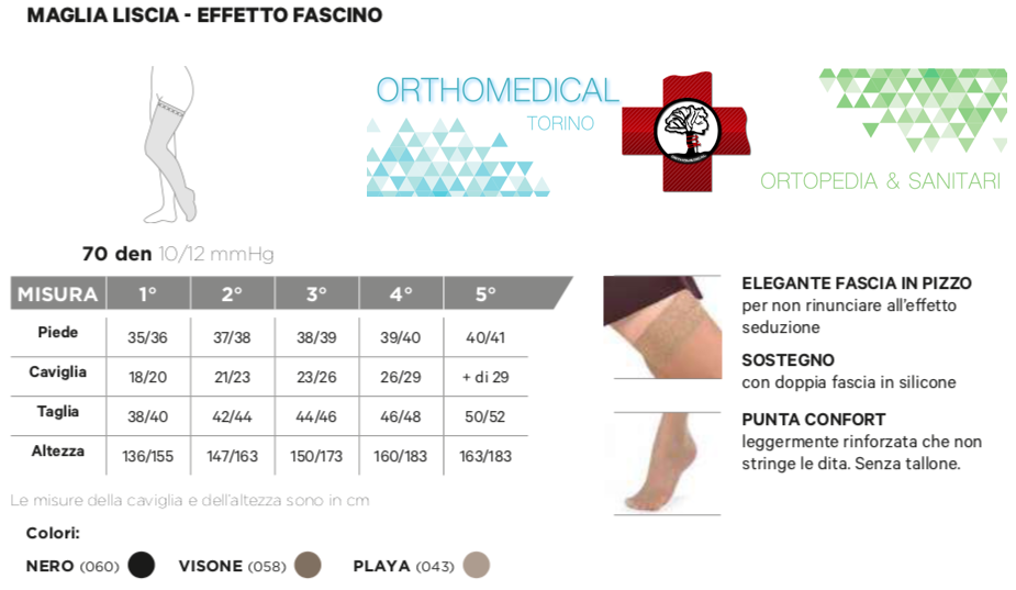 Tabella misure Calze Autoreggenti Modasana 70 denari 10-12 mmHg