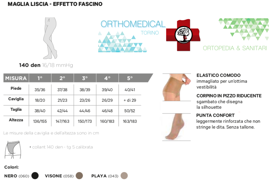 Tabella misure Collant Modasana 140 denari 16-18 mmHg