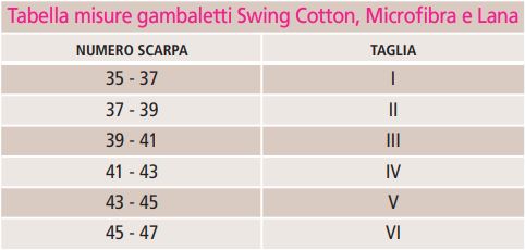 Tabella misure Swing Man Cotton