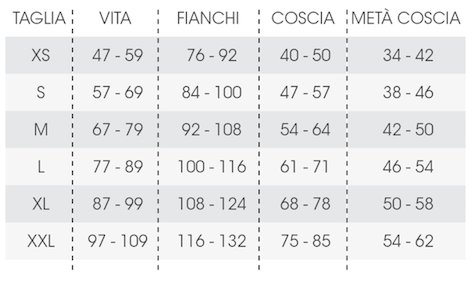 Tabella misure per scegliere la Guaina per post liposuzione corta Revée REV.0101