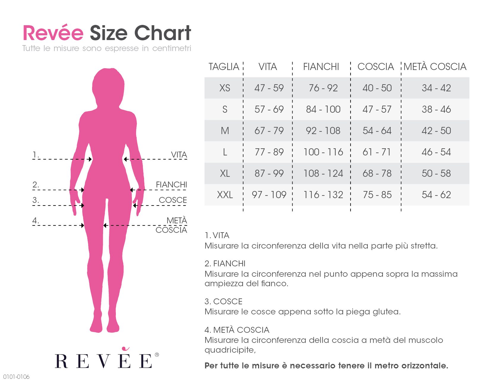 Tabella misure per scegliere la Guaina per Liposuzione lunga Revée 0103